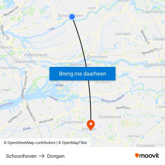 Schoonhoven to Dongen map