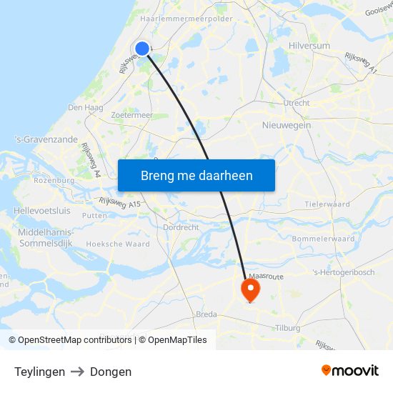 Teylingen to Dongen map