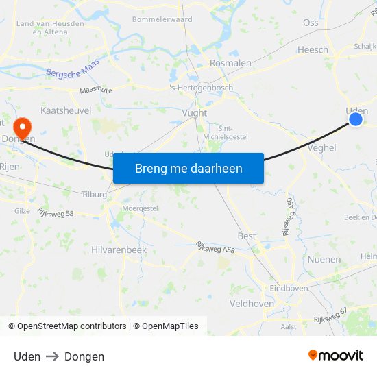 Uden to Dongen map