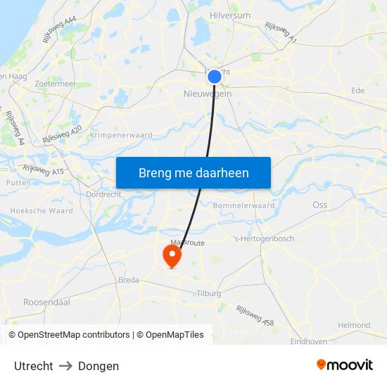 Utrecht to Dongen map