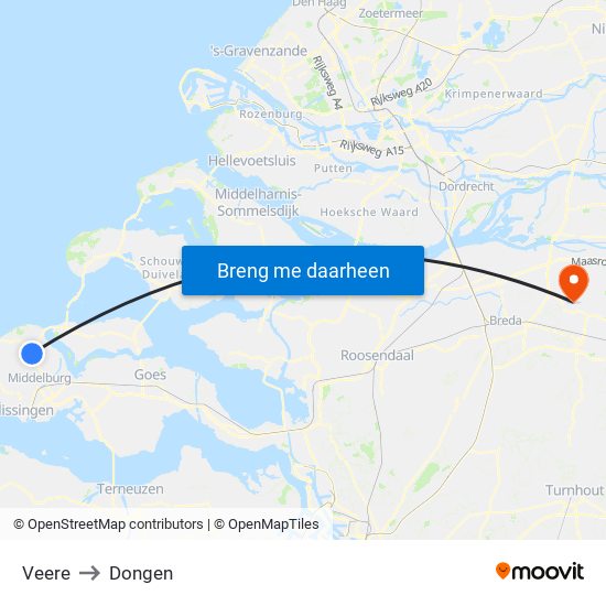 Veere to Dongen map