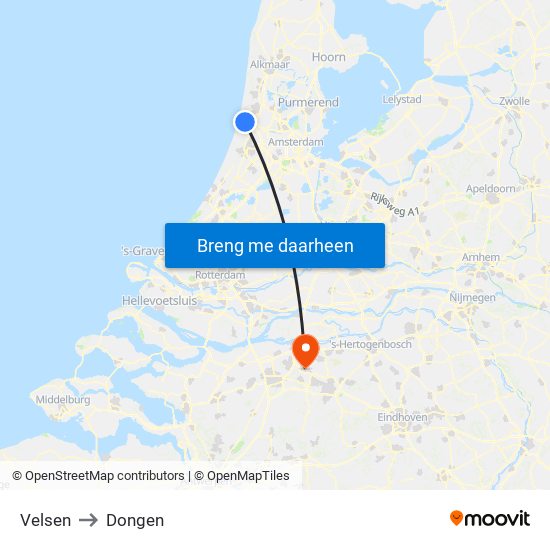 Velsen to Dongen map