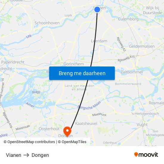 Vianen to Dongen map
