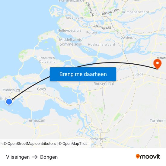 Vlissingen to Dongen map