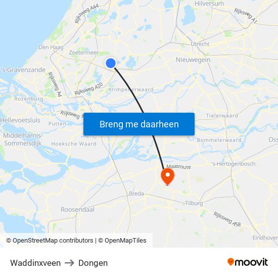 Waddinxveen to Dongen map