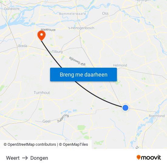 Weert to Dongen map