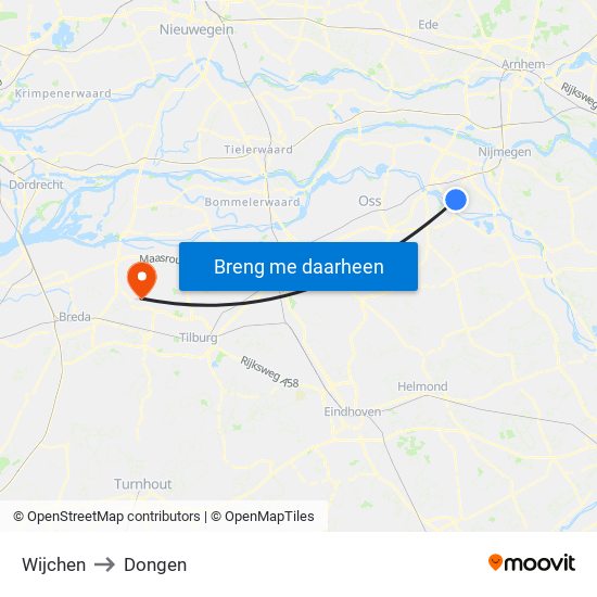Wijchen to Dongen map