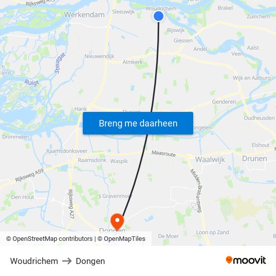 Woudrichem to Dongen map