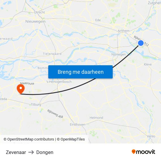 Zevenaar to Dongen map