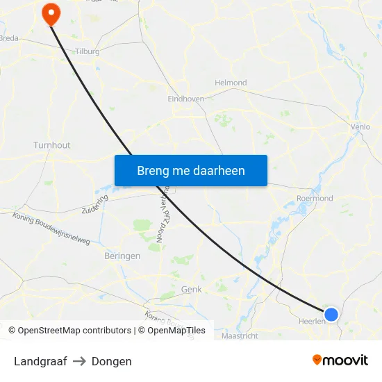 Landgraaf to Dongen map