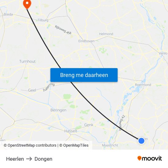 Heerlen to Dongen map