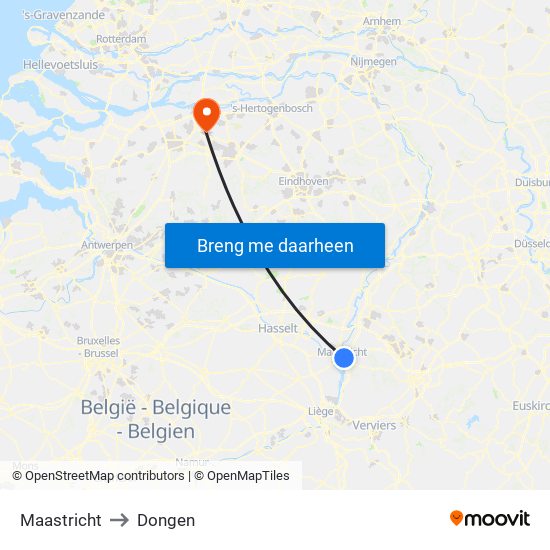 Maastricht to Dongen map