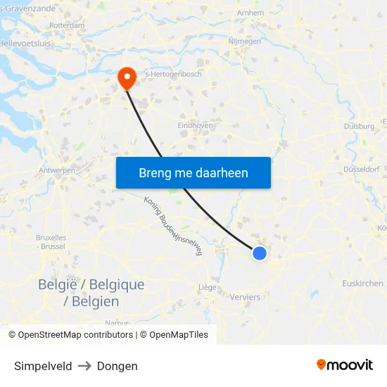 Simpelveld to Dongen map