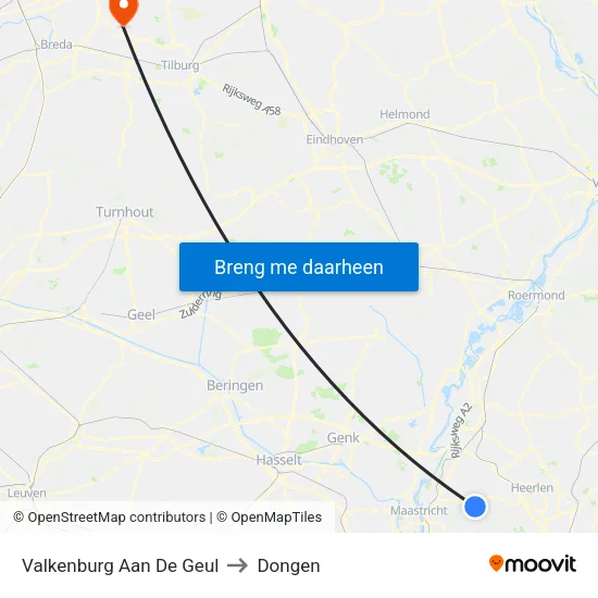 Valkenburg Aan De Geul to Dongen map