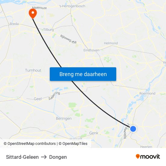 Sittard-Geleen to Dongen map