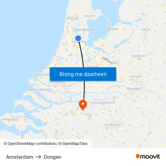 Amsterdam to Dongen map