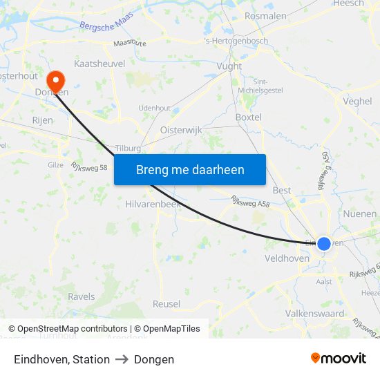 Eindhoven, Station to Dongen map