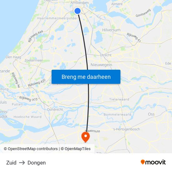 Zuid to Dongen map