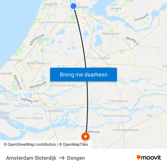 Amsterdam Sloterdijk to Dongen map