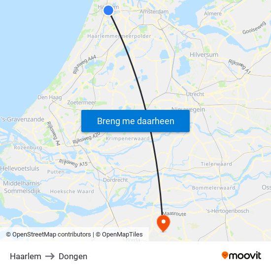 Haarlem to Dongen map