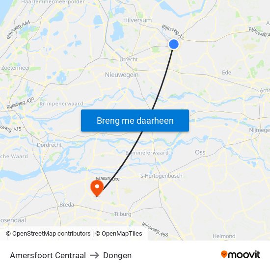 Amersfoort Centraal to Dongen map