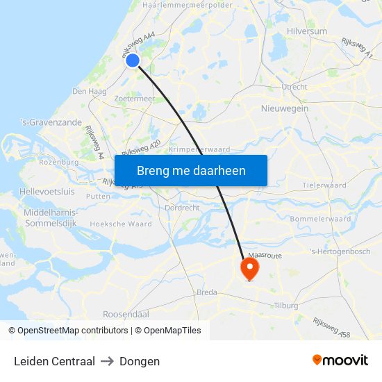 Leiden Centraal to Dongen map