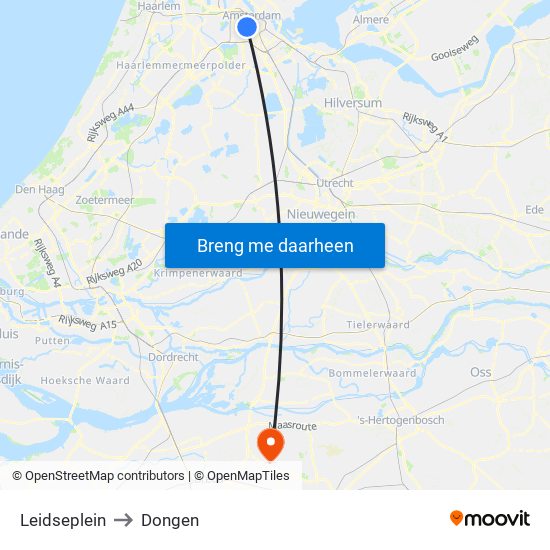 Leidseplein to Dongen map