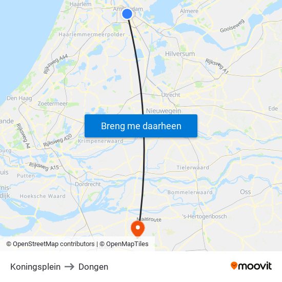 Koningsplein to Dongen map