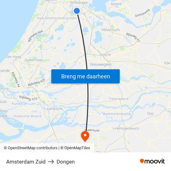 Amsterdam Zuid to Dongen map