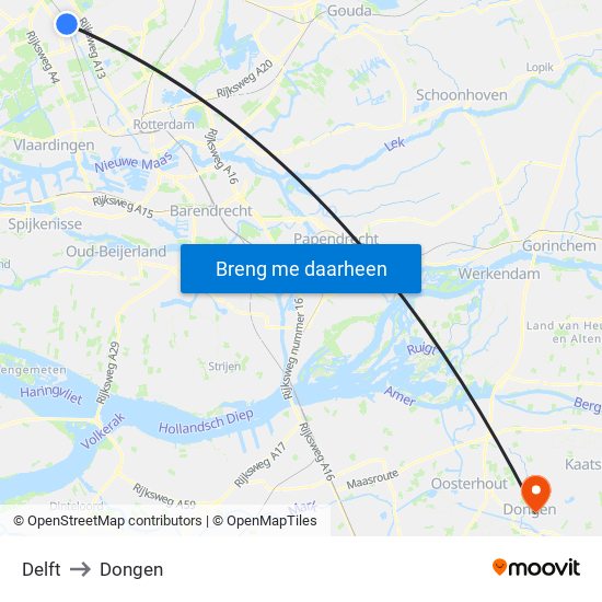 Delft to Dongen map