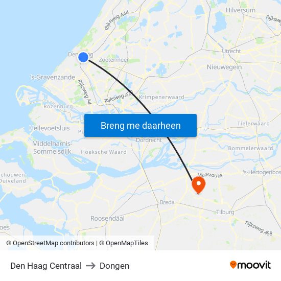 Den Haag Centraal to Dongen map