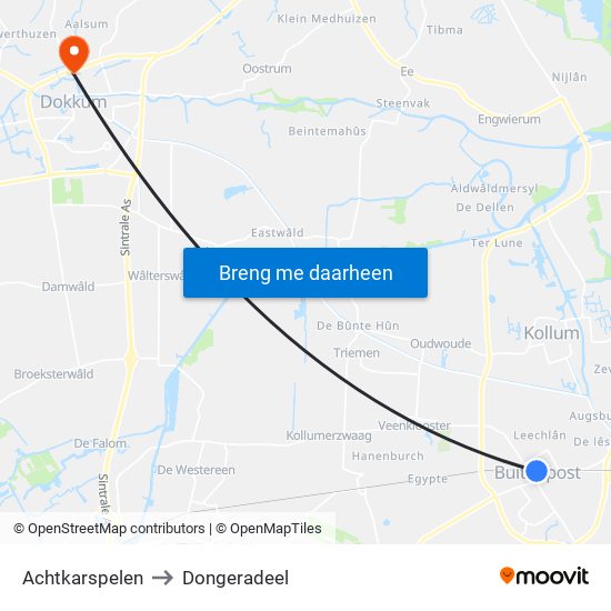 Achtkarspelen to Dongeradeel map