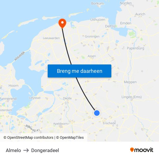 Almelo to Dongeradeel map