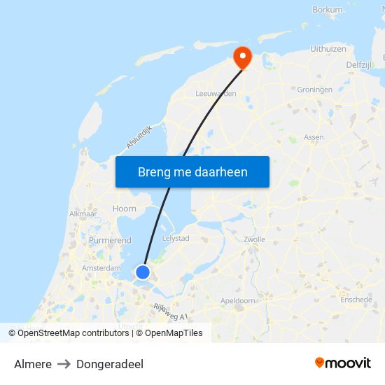 Almere to Dongeradeel map