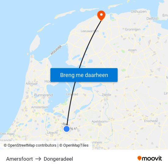 Amersfoort to Dongeradeel map