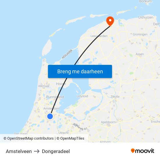 Amstelveen to Dongeradeel map
