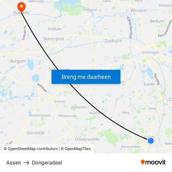 Assen to Dongeradeel map