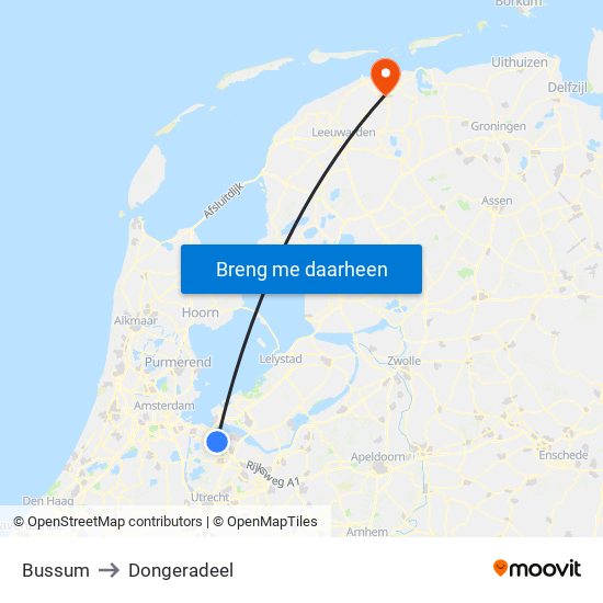 Bussum to Dongeradeel map