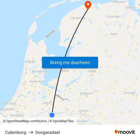 Culemborg to Dongeradeel map