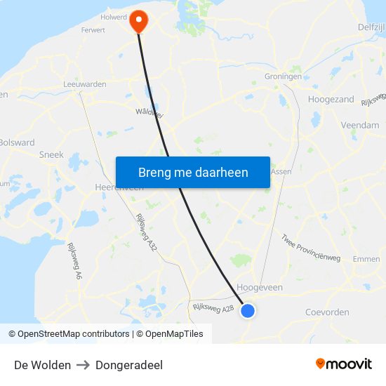 De Wolden to Dongeradeel map