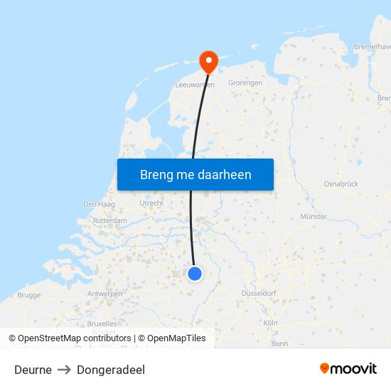 Deurne to Dongeradeel map