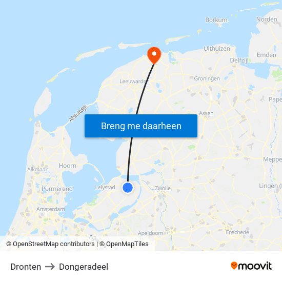 Dronten to Dongeradeel map