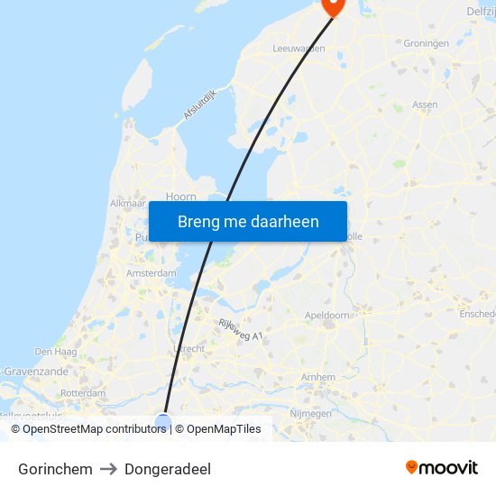 Gorinchem to Dongeradeel map