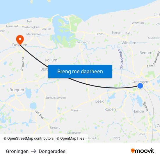 Groningen to Dongeradeel map