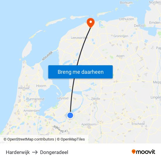 Harderwijk to Dongeradeel map