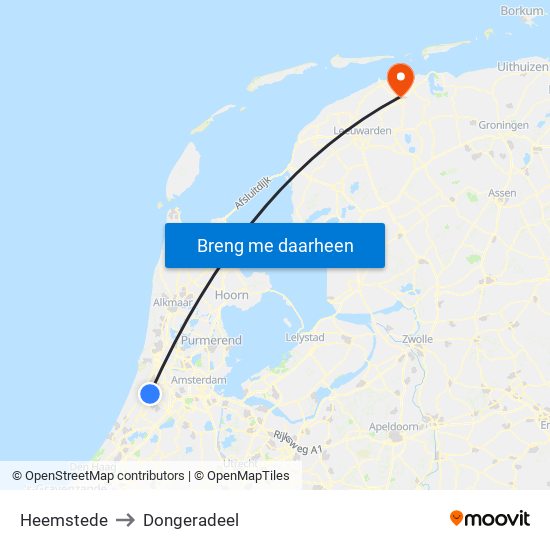 Heemstede to Dongeradeel map