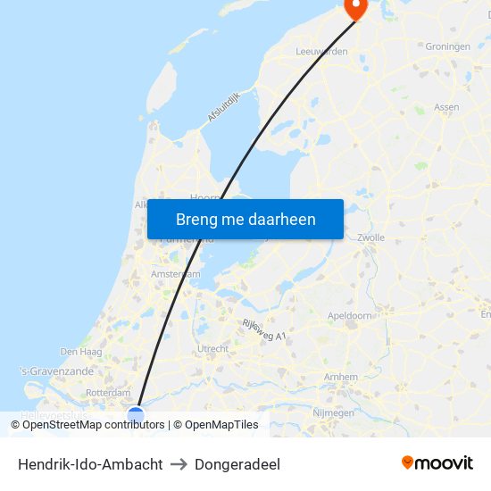 Hendrik-Ido-Ambacht to Dongeradeel map