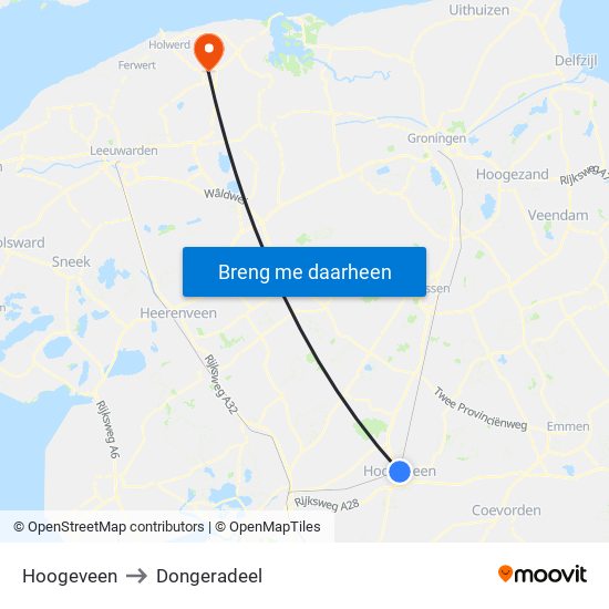 Hoogeveen to Dongeradeel map
