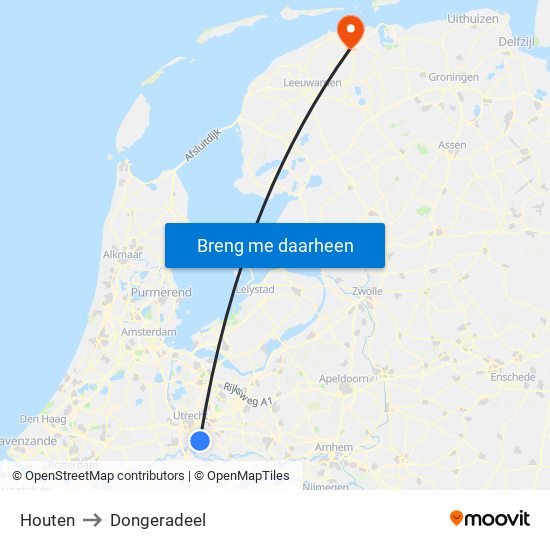 Houten to Dongeradeel map