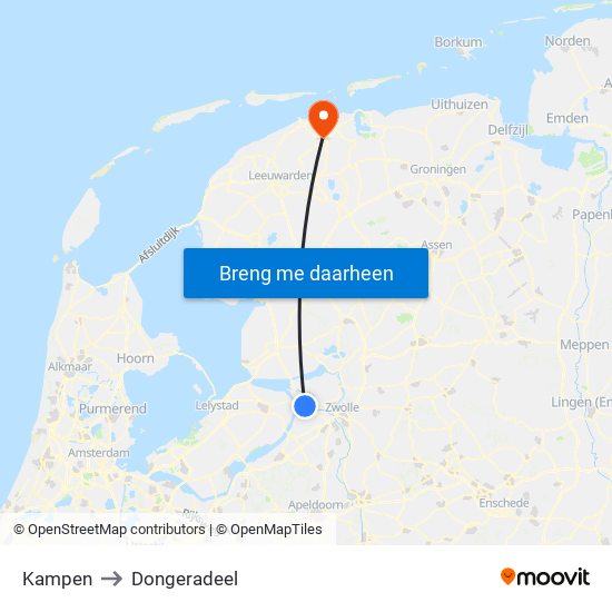 Kampen to Dongeradeel map